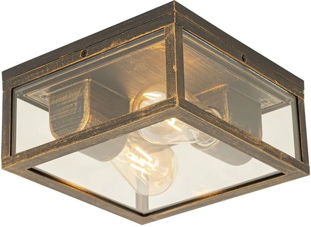 QAZQA Charlois Vintage Deckenleuchte Antikgold, 2-flammig, IP44 Außenleuchte aus Aluminium und Glas, E27, dimmbar - Bild 1