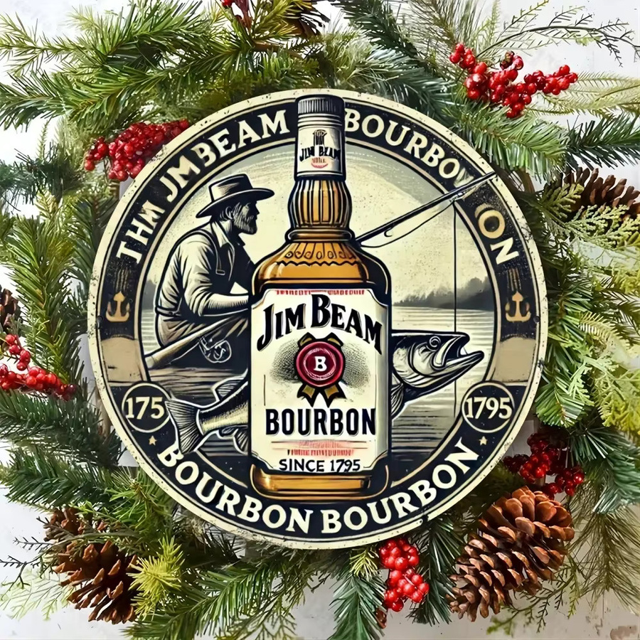 Rundes Metallschild von Potdemiel mit Jim Beam Vintage-Motiv aus Aluminium, Durchmesser: 20 cm, Mehrfarbig - Bild 4
