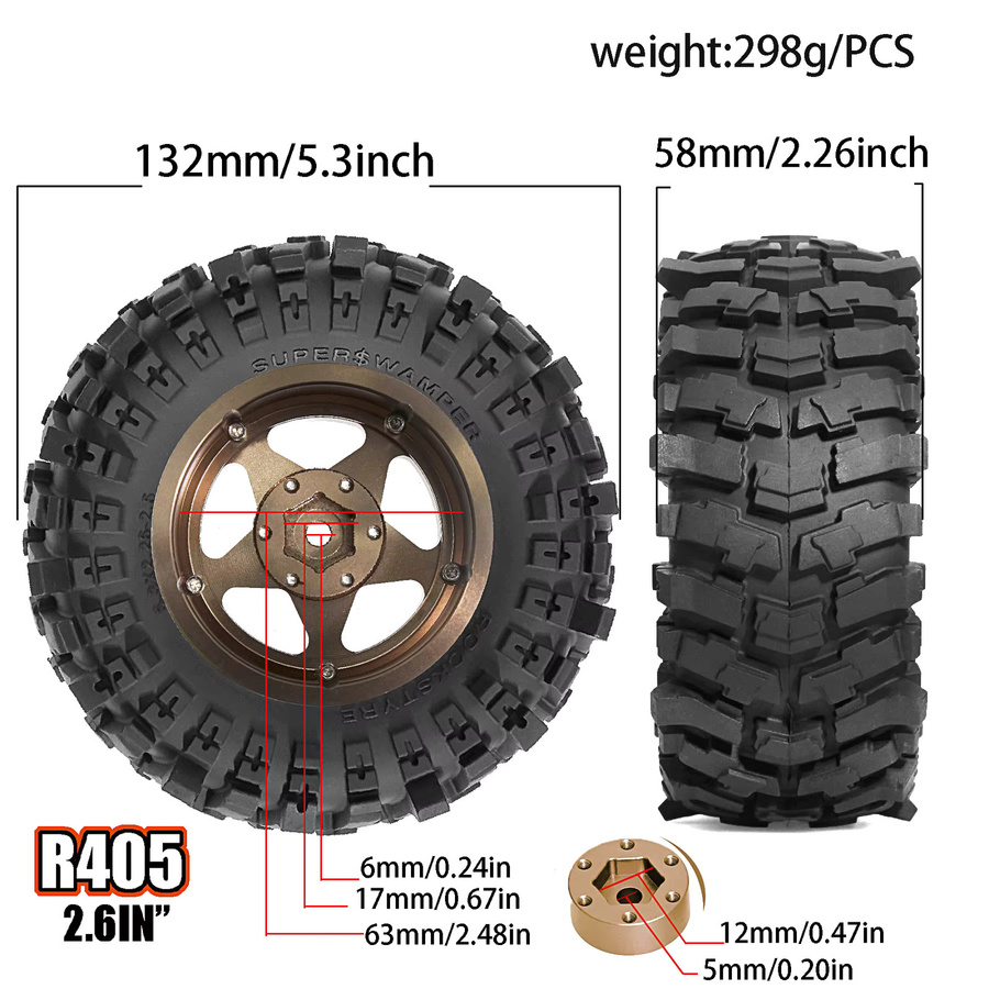 RS Swamp Claw Schlamm-Geländereifen, 2,6-Zoll-Radreifen-Set, Schwarz - Bild 2