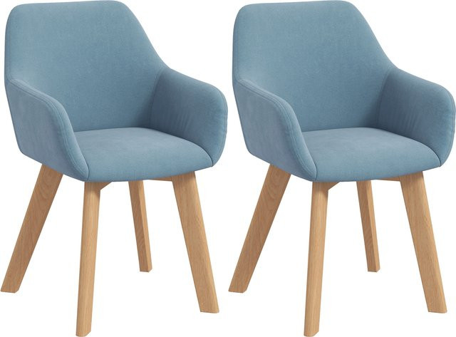 HOMCOM Set mit 2 Esszimmerstühlen aus samtartigem Polyester in Blau mit Holzbeinen - Bild 1