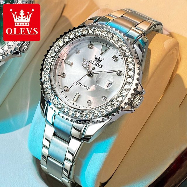 Olevs Armbanduhr, Quarz, Edelstahl, Diamant, Damen, Silber - Bild 1