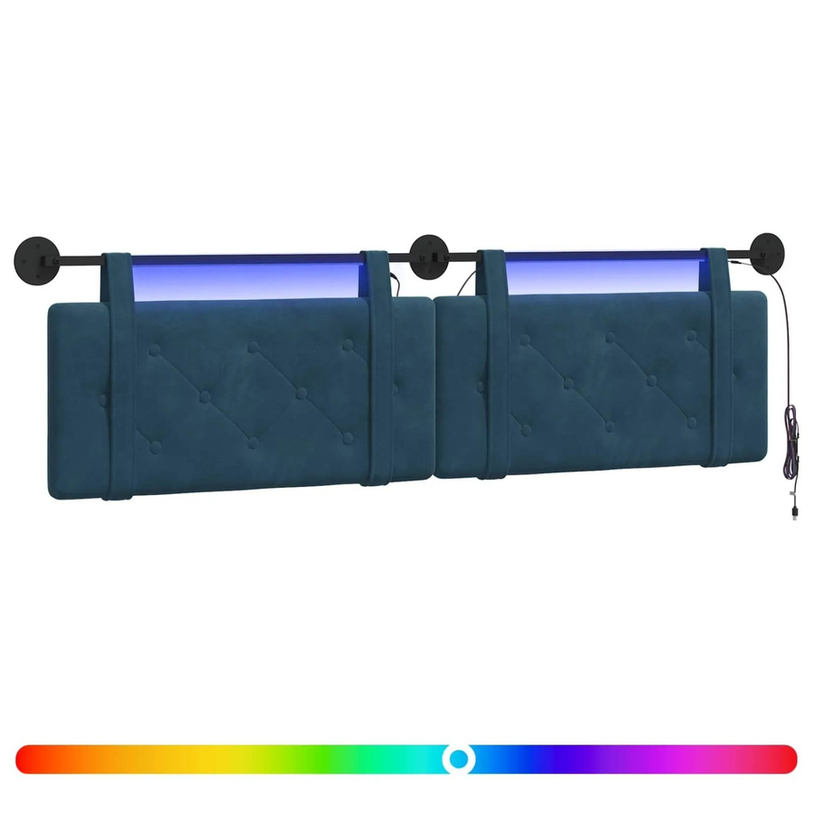 vidaXL Hängendes Kopfteil aus Samt mit integrierter LED-Beleuchtung in Blau, B: 190 cm, H: 55 cm, T: 8,5 cm - Bild 2