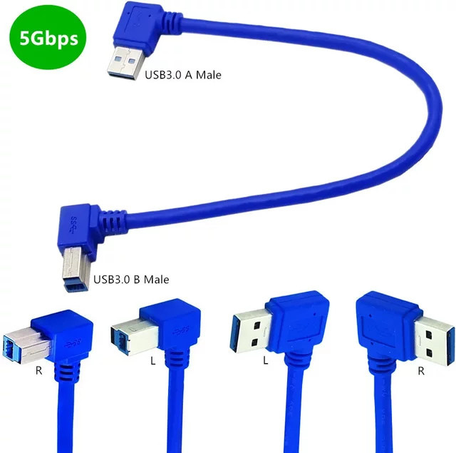 BSN USB 3.0 Kabel mit 90 Grad abgewinkeltem USB-A Stecker auf USB-B Stecker in Blau für Drucker, Scanner und Festplatten - Bild 1