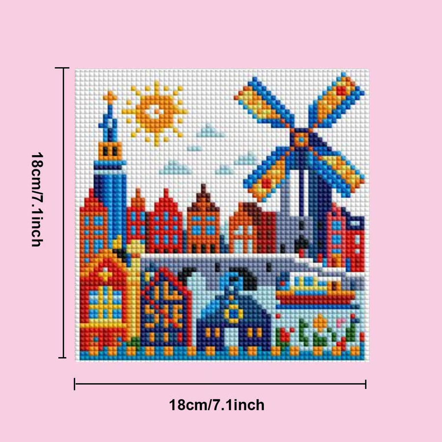 Huacan 12-teiliges Mini-Diamant-Mosaik-Bastelset mit Landschafts- und Stadtmotiven, rund, mehrfarbig - Bild 3