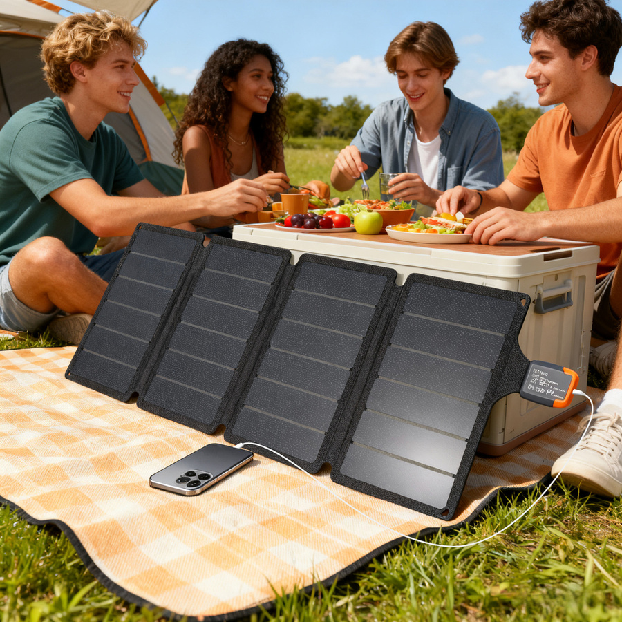 HOMCOM Faltbares Solarpanel 36W 13,2V Tragbares Outdoor Solarladegerät mit USB-A und Typ-C in Schwarz, Grau oder Orange - Bild 2