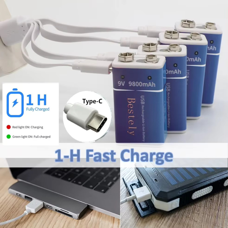 Rscrola Wiederaufladbare 9V Li-Ion Batterie mit 9800mAh Kapazität und USB-C Anschluss für Rauchmelder und Feueralarme - Bild 2