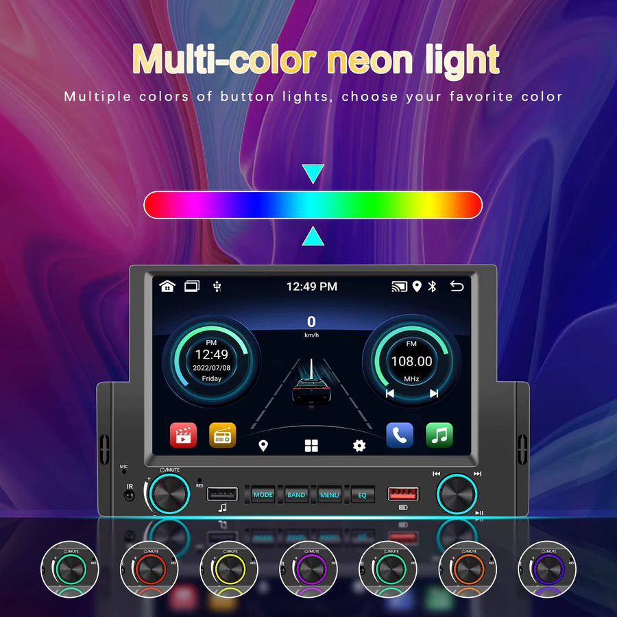 Podofo 6,2 Zoll Autoradio mit Carplay und Android Auto, 1 Din Multimedia-Player mit HD-Touchscreen, Bluetooth und MirrorLink in Schwarz - Bild 3