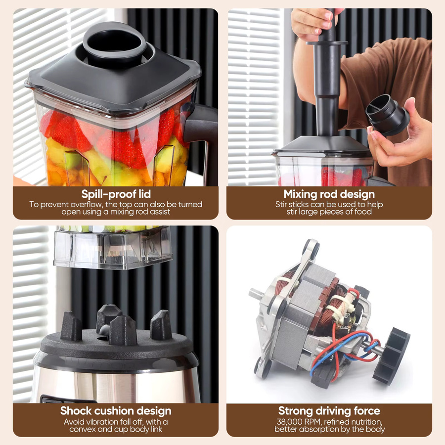Vremota 3-in-1 Tischmixer und Smoothie-Maker in Silber aus Edelstahl mit 3 Behältern (0,5 l, 1,5 l und 2,5 l) - Bild 3