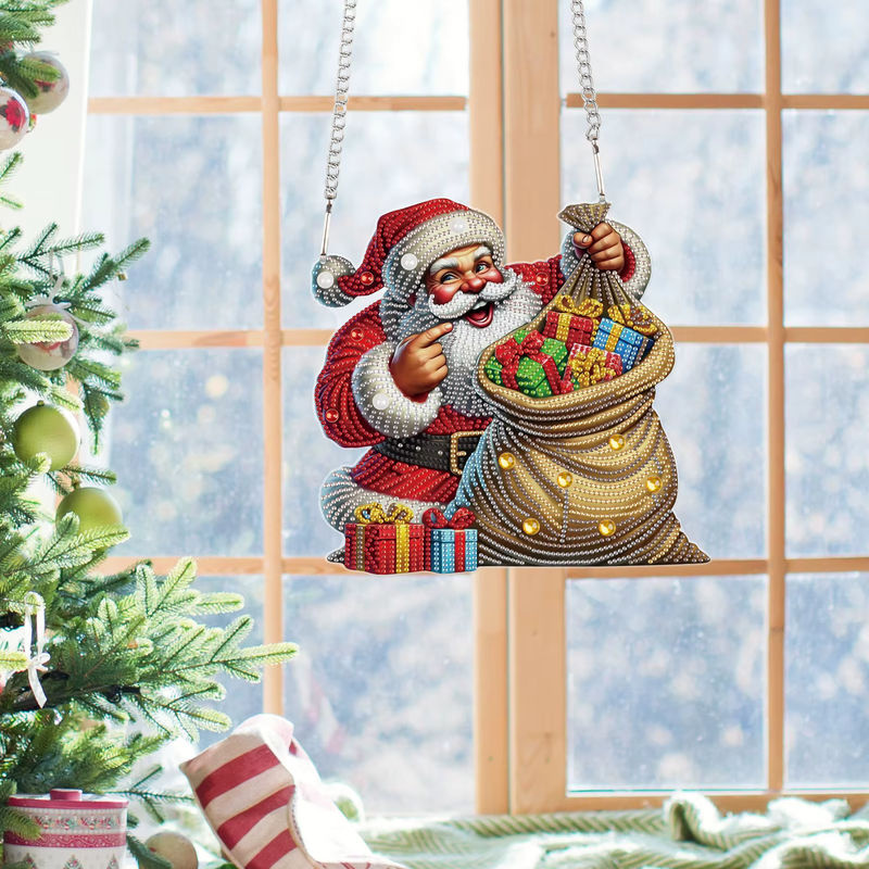 Mehrfarbiges Weihnachts-Diamant-Kunstgemälde als hängender Weihnachtsmann-Anhänger aus Kunststoff für deine Fensterdekoration - Bild 6
