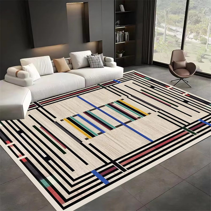 VIKAMA Moderner geometrischer Teppich mit Streifen-Design in Braun und Schwarz, minimalistische Teppichmatte für Wohnzimmer und Schlafzimmer, B/T: 120 x 80 cm - Bild 1