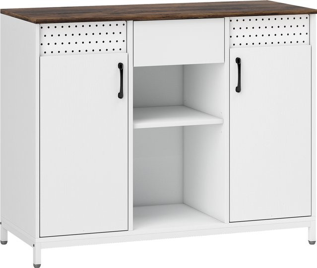HOMCOM Sideboard in Weiß mit 2 perforierten Türen, Schublade und verstellbaren Regalen, B/T/H: 100 x 40 x 80 cm - Bild 1