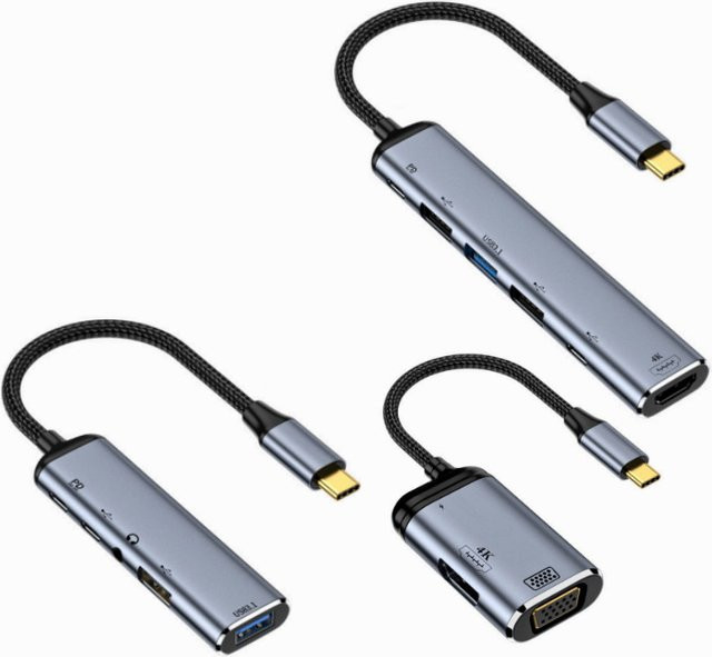 BSN USB-C Hub mit HDMI 4K 60Hz und USB 3.0 sowie PD 100W Power Delivery in Grau für MacBook Air Pro, iPad Pro und PC - Bild 1
