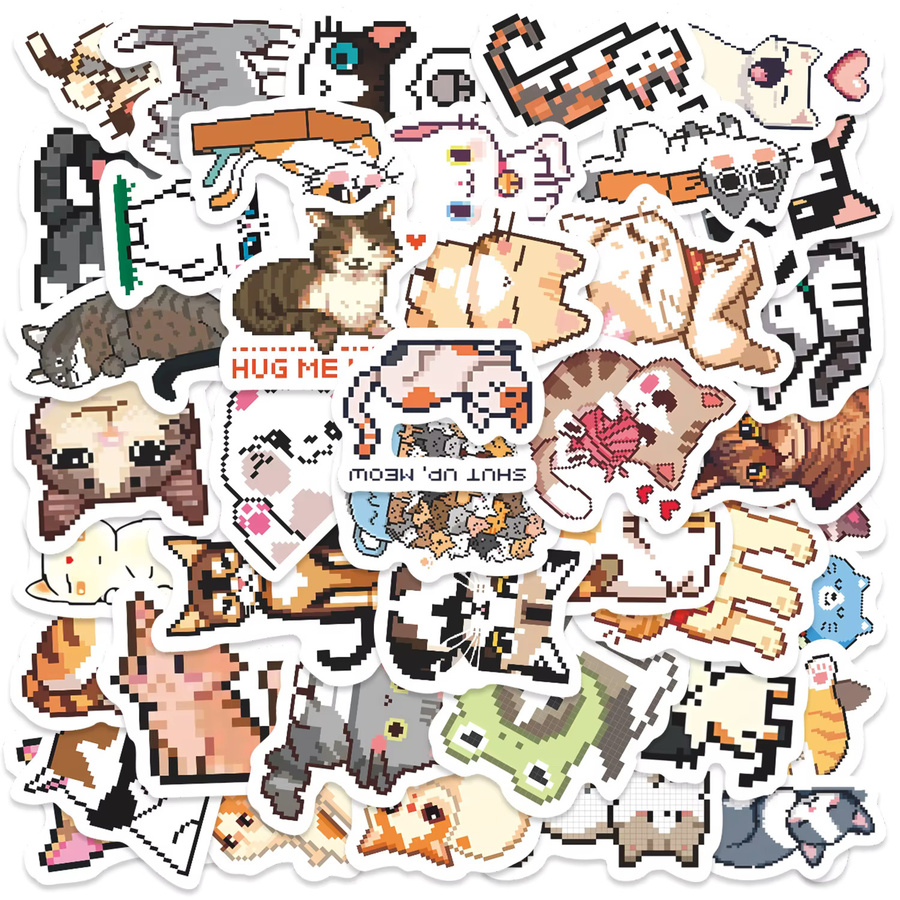 魅隆 Katzen Graffiti Aufkleber, Pixel Kunst Stil, Multicolor, 10-50 Stück - Bild 2