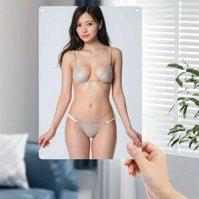 Minimalistisches Metall-Poster von CIFBUY mit braunem Strandmädchen-Druck, abstrakte Wanddekoration für Sommer-Feeling, B: 30,0 cm, H: 20,0 cm - Bild 2