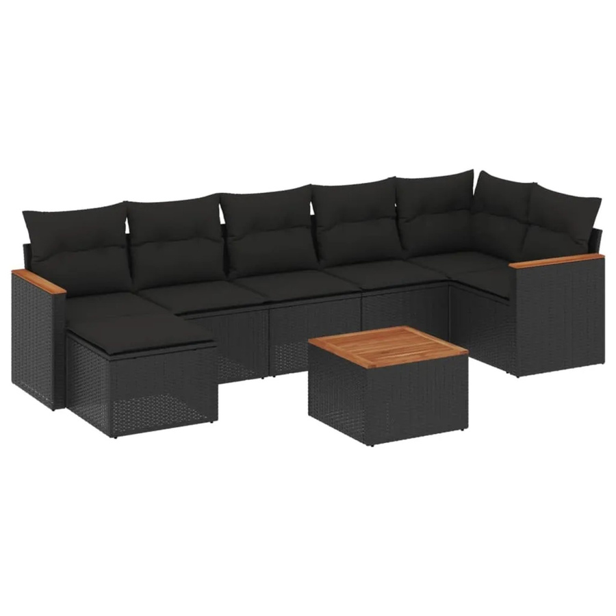 vidaXL 8-teilige Garten-Sofagarnitur in L-Form aus schwarzem PE-Rattan mit Kissen und pulverbeschichtetem Stahlgestell - Bild 2