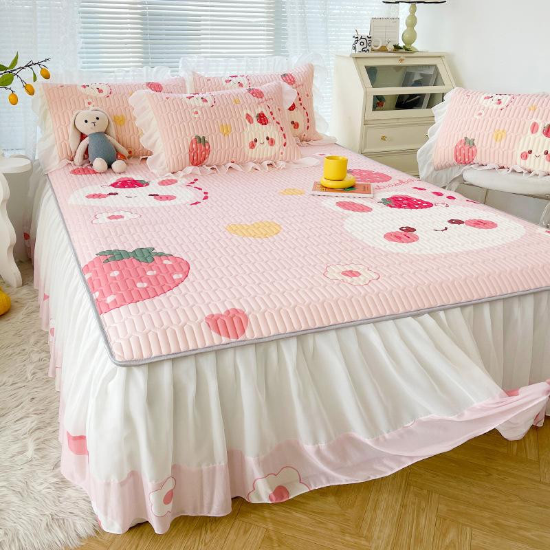 Dreiteiliges Sommer-Bettwäsche-Set aus Eisseide-Latex, faltbare Schlafmatte und Bettrock, B/B/H: 150 x 200 cm - Bild 1