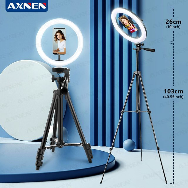 Axnen LED-Ringlicht mit Stativ und USB-Anschluss in Schwarz für Fotografie und Selfies - Bild 1