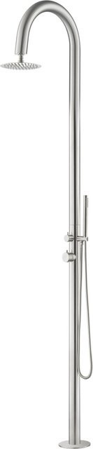 Euroshowers Außendusche Gartendusche aus Edelstahl 316 in Silber mit Kopf- und Handbrause für Kalt- und Warmwasser, Höhe: 230 cm - Bild 1