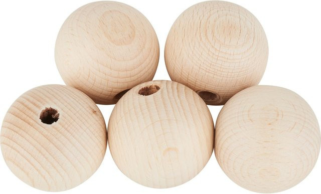VBS Holzkugeln aus Buchenholz durchgebohrt, Beige, 5 Stück, Durchmesser: 4 cm - Bild 1