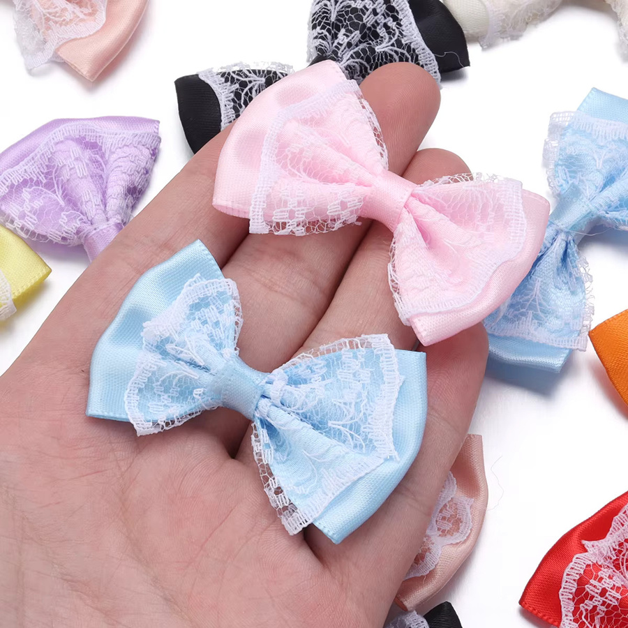 20 Stück bunte Satin-Schleifen aus Polyester mit Spitze für DIY, Nähen und Dekoration, B/H: 3,5 x 5,7 cm - Bild 4