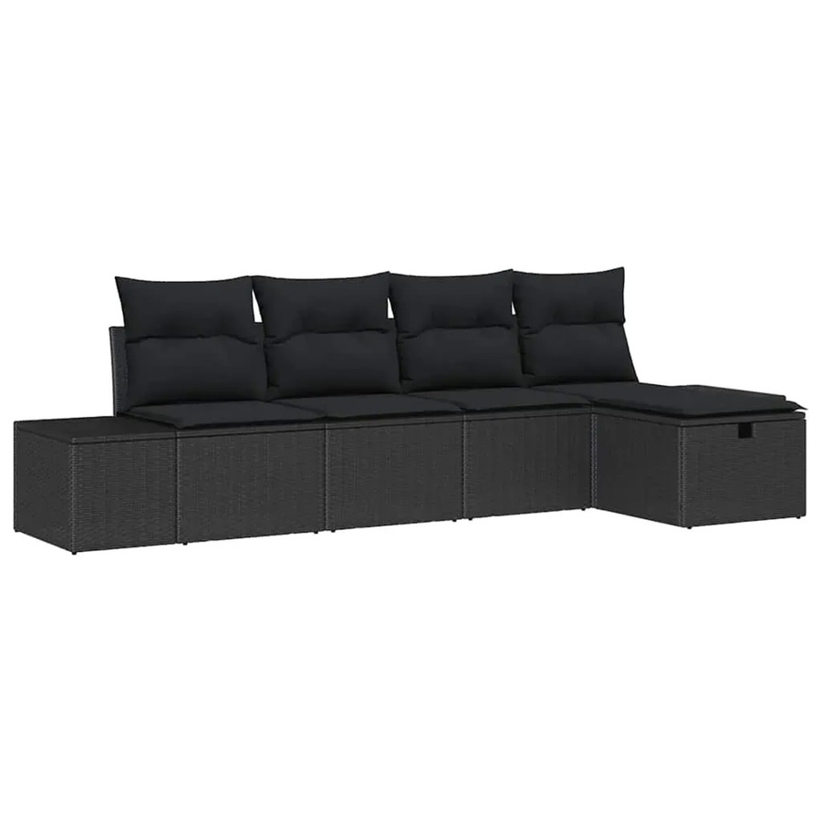 vidaXL Garten-Sofa-Set 5-tlg. aus Poly Rattan und Stahl in Schwarz mit Kissen - Bild 2
