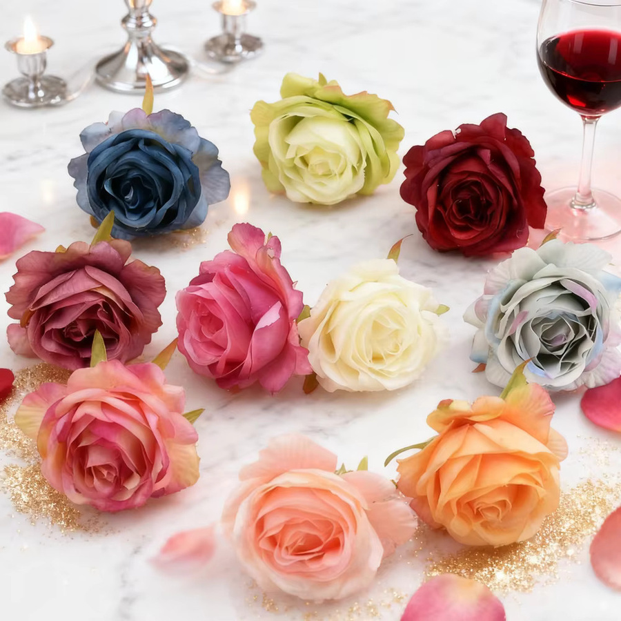 50 Stück Künstliche Seidenrosen Köpfe in Multicolour für deine Hochzeits- und Valentinstagsdekoration sowie DIY-Girlanden - Bild 1