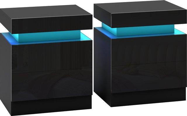 HOMCOM Set aus 2 Nachttischen mit LED-Beleuchtung in 16 Farben und 4 Modi, Hochglanz-Schwarz, B/T/H: 45 x 35 x 52 cm - Bild 1