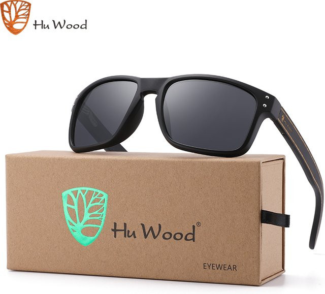 Hu Wood Brand Design Sonnenbrille Herren, Vollrand, Holz, Schwarz, Square - Bild 1