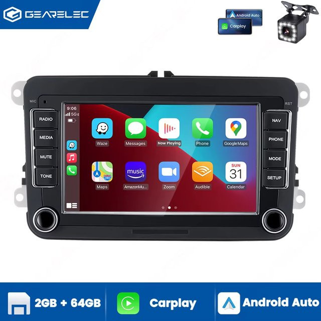 Gearelec 2 DIN Android Autoradio Multimedia-Player mit GPS und WLAN für VW Volkswagen Skoda Octavia Golf 5 6 Touran Passat B6 Polo Jetta in Schwarz - Bild 1