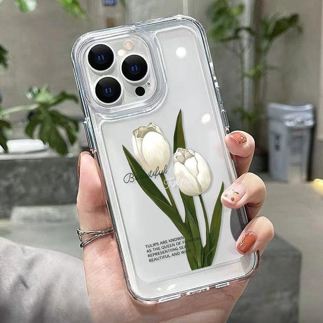 TUNEDEE iPhone Hülle mit Tulpenblumen Design, Transparentes Soft Clear Cover für iPhone 15, 14, 13, 12, 11, XR, XS Max, X, 7, 8 und SE - Bild 1