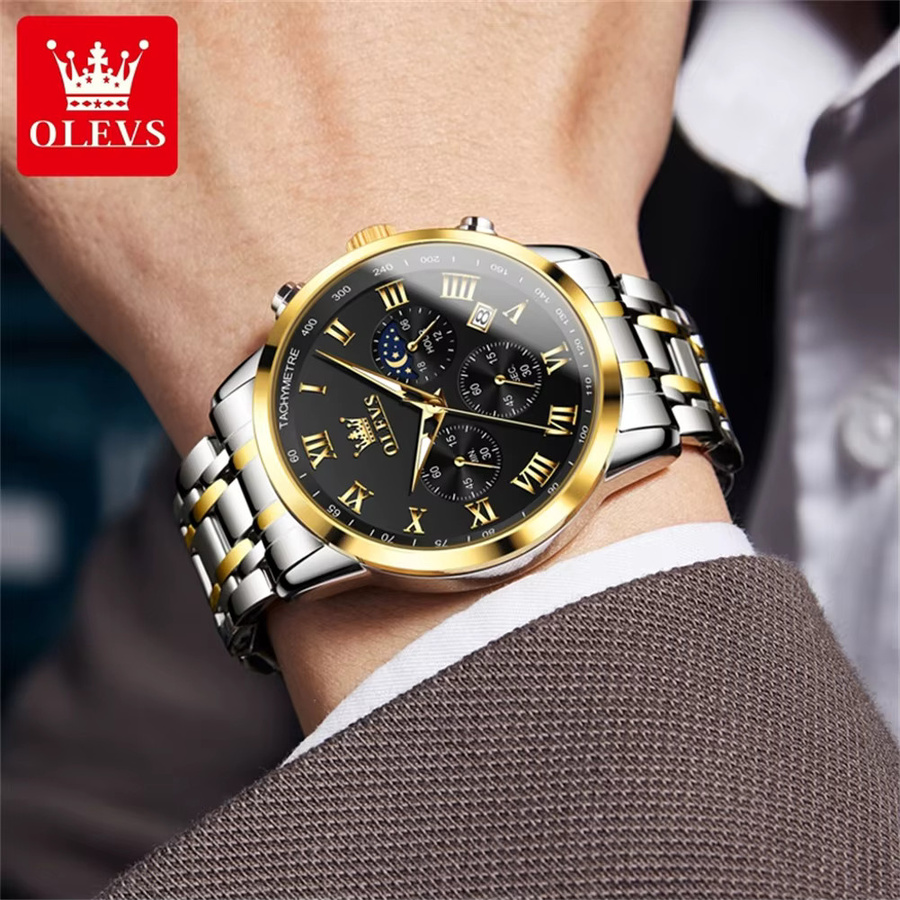 OLEVS Armbanduhr, Quarz, Edelstahl, Schwarz, Herren - Bild 3
