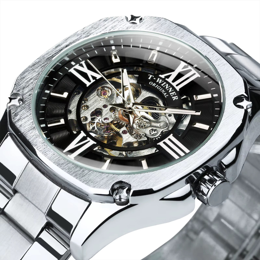 GEWINNER Armbanduhr, Automatik, Edelstahl, Eckig, Schwarz, Herren - Bild 2