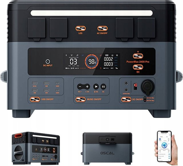 OSCAL PowerMax 2400 Pro Tragbare Powerstation mit 2400W Solargenerator, 2016Wh LFP Akku, Lautsprechern und 16 Ausgängen inklusive 2 Wireless-Pads - Bild 1