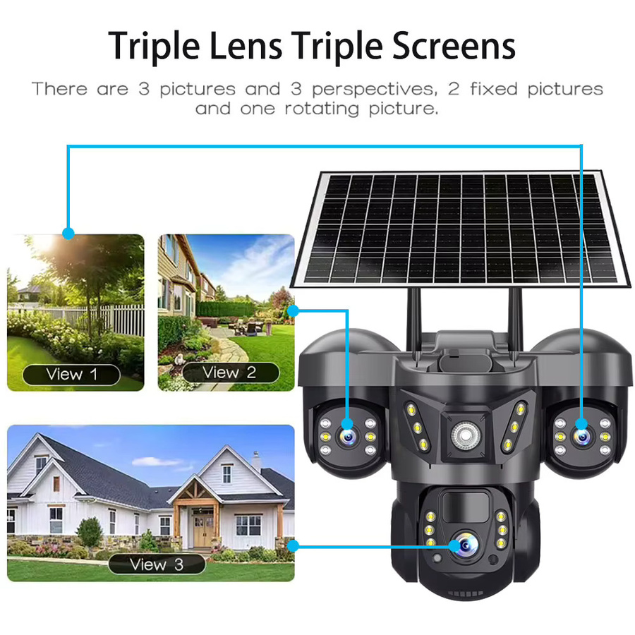V380 Solar 4G Kamera mit Europa SIM Karte, Wasserdichte CCTV Sicherheitskamera mit drei Bildschirmen, Schwarz - Bild 4