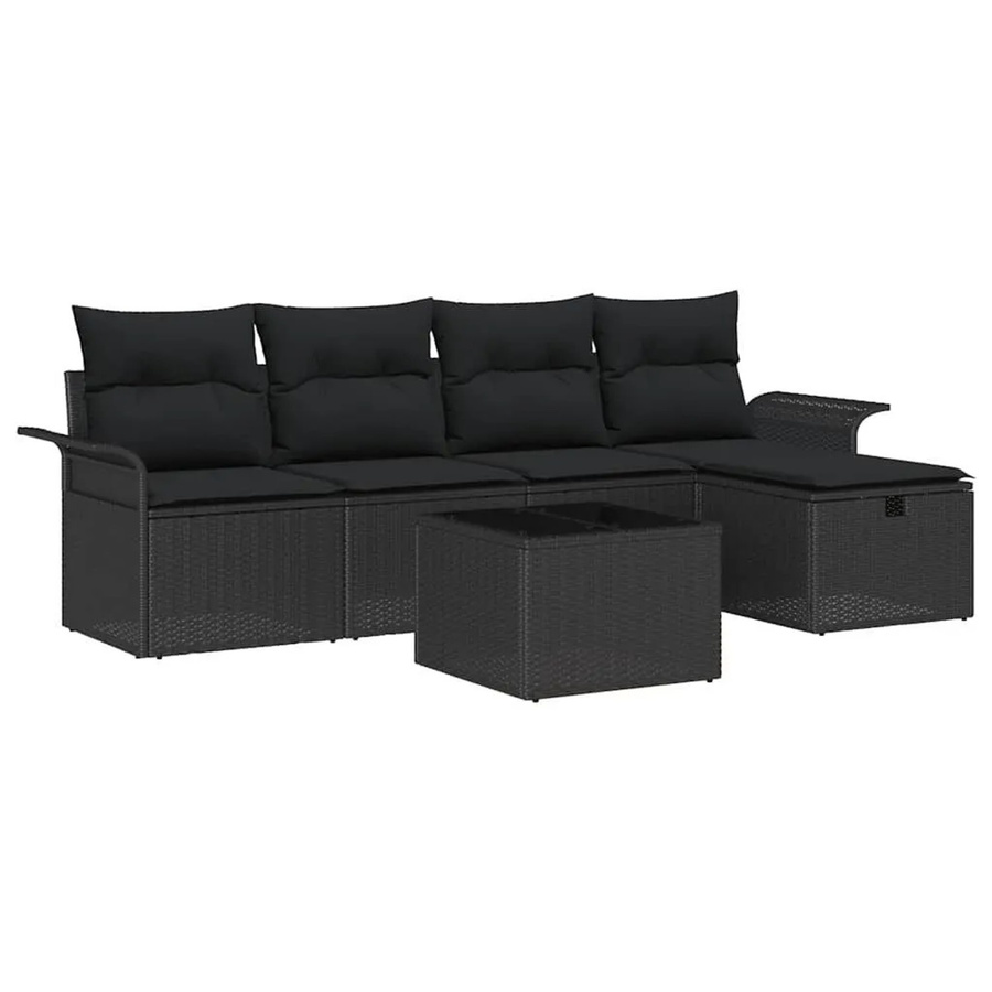 vidaXL Gartensofa-Set in L-Form mit Polstermöbeln und Kissen, Schwarz - Bild 2