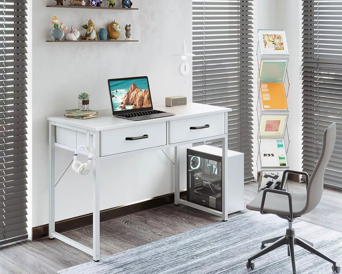 Coleshome Schreibtisch mit 2 Schubladen und Kopfhörerhalter, moderner PC-Tisch für Büro und Heimbüro, B/T/H: 100 x 40 x 78,7 cm - Bild 4
