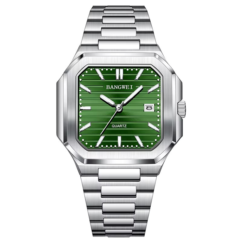 BANGWEI Armbanduhr, Quarz, Edelstahl, Grün, Herren, Eckig - Bild 6