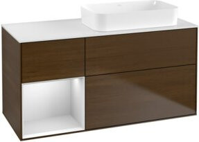 V&B Waschtischunterschrank Finion mit Wandbeleuchtung, Farbe Walnuss Furnier Braun, B/T: 120 x 60 cm - Bild 1