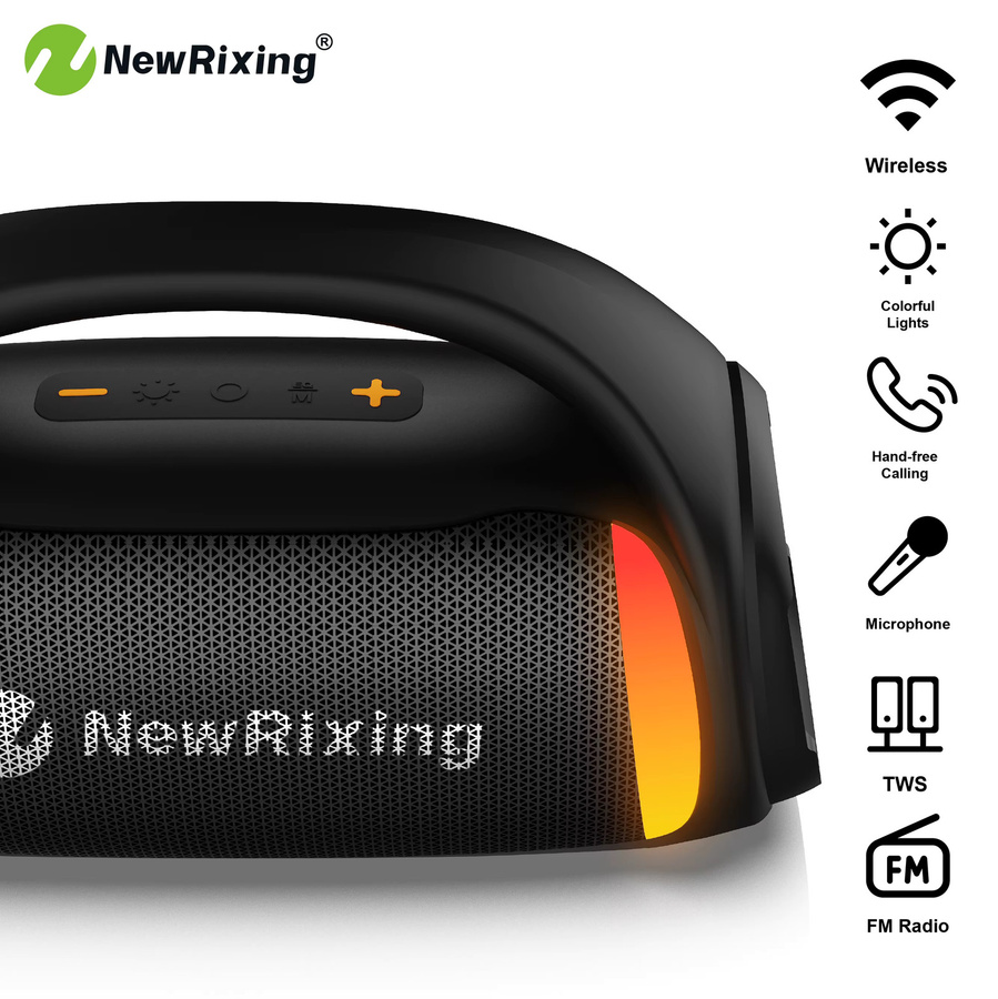 NewRixing Tragbarer 50 W Funklautsprecher mit Subwoofer, RGB-Leuchten, TWS und integriertem Mikrofon in Schwarz oder Blau - Bild 5