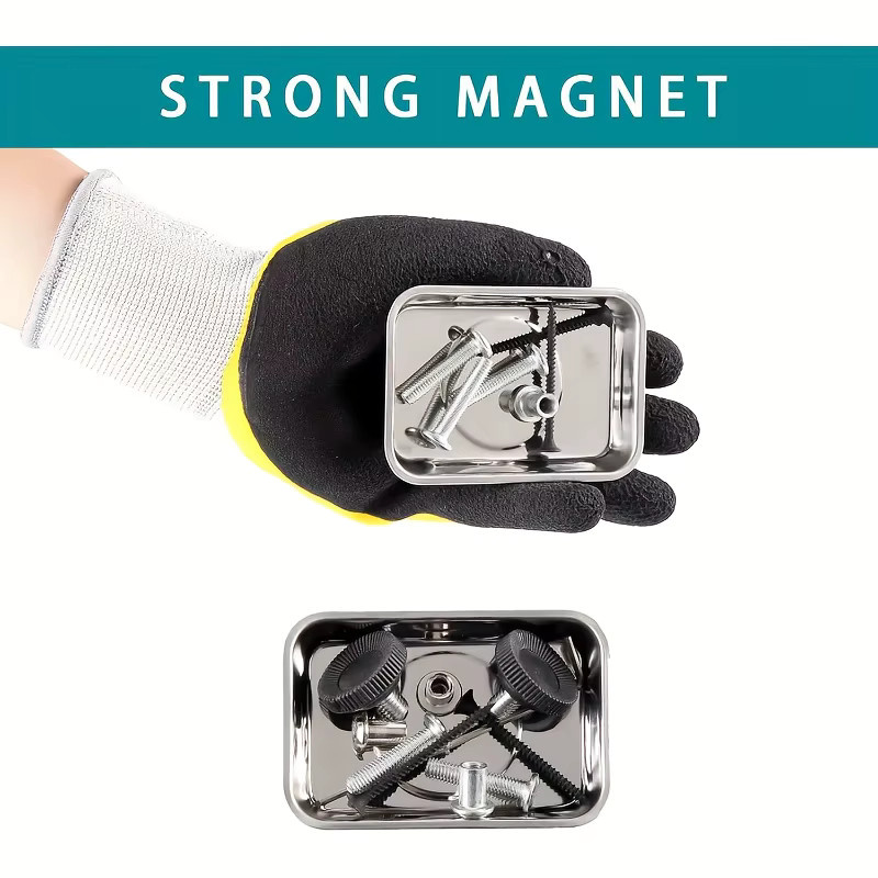 Magnetisches Werkzeug-Organizer-Tablett aus Edelstahl in Silber für Schrauben, Muttern und Bolzen in der Werkstatt oder Garage - Bild 3