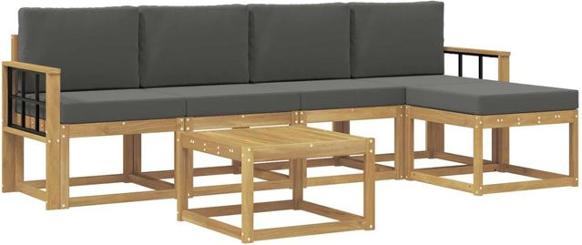 vidaXL Outdoor-Sofagarnitur L-Form aus Akazienholz mit Kissen und Couchtisch in Weiß und Anthrazit - Bild 1