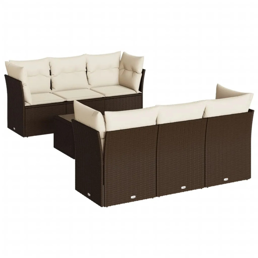 vidaXL 7-teilige Garten-Sofagarnitur in L-Form aus Polyrattan mit Kissen in Braun - Bild 2