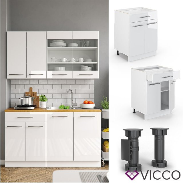 Vicco Küchenunterschrank Fame-Line Weiß Hochglanz mit Schublade Breite: 60 cm, Höhe: 82 cm, Tiefe: 51,6 cm - Bild 1