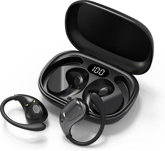OWS Bluetooth 5.4 Ohrbügel-Kopfhörer TWS Kabellose In-Ear HiFi-Stereo-Headset mit LED-Digitalanzeige und Touch-Steuerung in Schwarz von YJMP Electronic - Bild 1