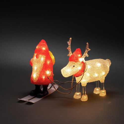 Konstsmide LED Acryl-Figur Weihnachtsmann mit Rentier in Rot und Weiß, Höhe: 24,5 cm - Bild 3
