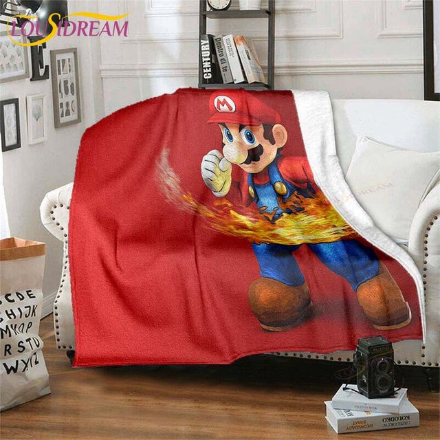 Mario Bros Flanell-Decke von Yunheng, weiche Plüschdecke in Rot für Sofa und Bett, B/B: 150 x 200 cm - Bild 1
