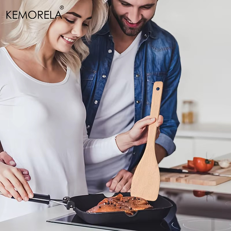 KEMORELA Holzspatel aus Holz in Braun, hitzebeständig und antihaftbeschichtet für Kochen, Grillen und Backen - Bild 3