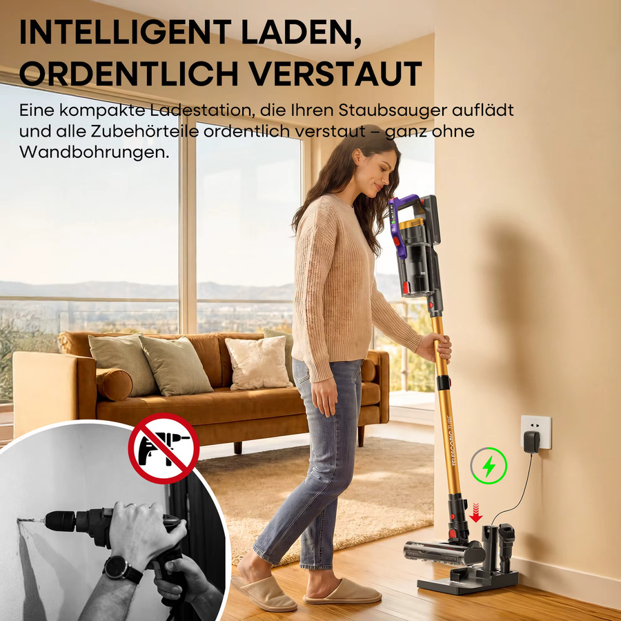 erabros EV7 Kabelloser Handstaubsauger mit 70KPa Saugkraft, 550W, 70 Minuten Laufzeit, 1.5L Staubbecher, Aromafunktion, Anti-Tangle-Bürste und Ladestation, Multicolour - Bild 3