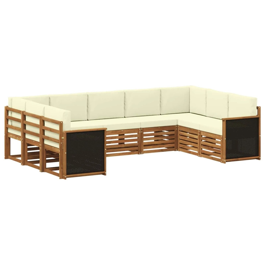 vidaXL Ecksofa Set in L-Form aus Massivholz in Beige und Creme mit 7 Kissen und abnehmbaren Polstern - Bild 2