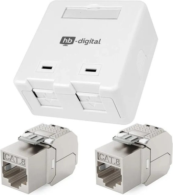 hb-digital Set Anschlussbox mit 2 Port Keystone Modulen CAT 8 Ethernet LAN in Weiß - Bild 1